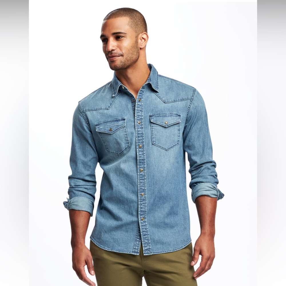 Old Navy Men's Chambray Denim Western Shirt